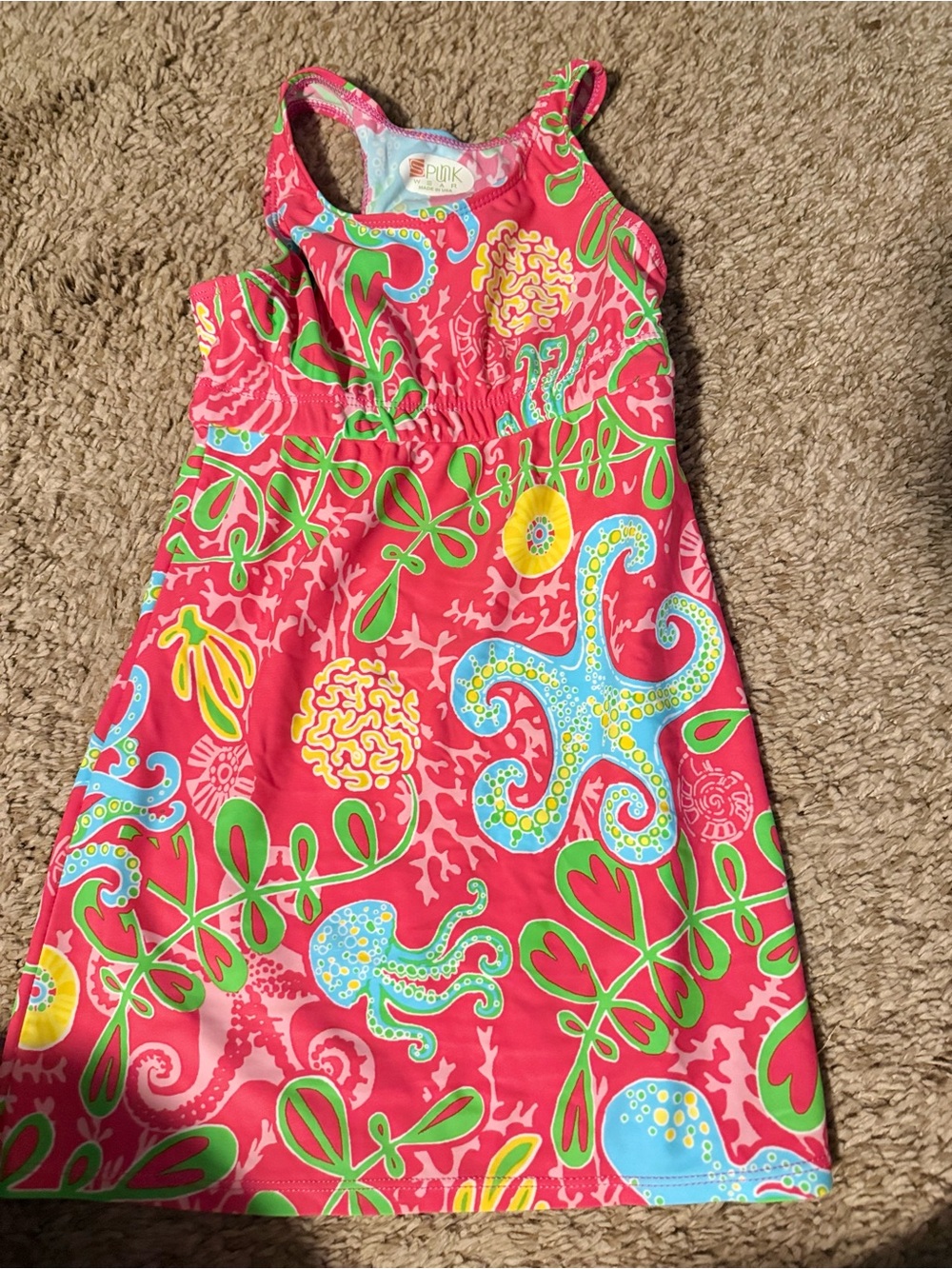 Girls' Pink Tropical Print Swim Dress